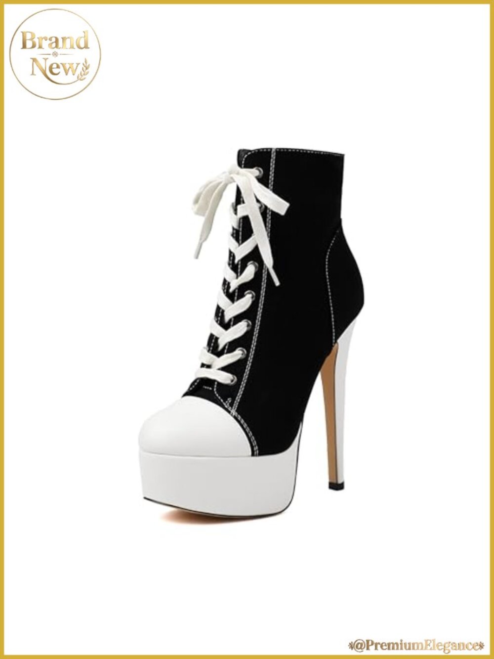 Canvas Lace Up Platform Stiletto Ankle Boots